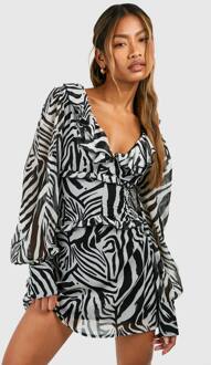 Zebra Chiffon Ruffle Skater Jurk, Multi - 40