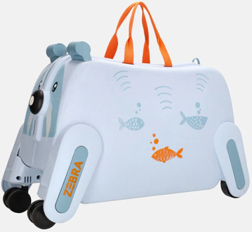 Zebra trends rol handbagage zitkoffer lichtblauw