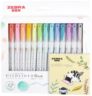 Zebra WFT8 Mildliner Markeerstift Dubbele Tip Zachte Borstel Markering Schilderen Pen Japanse Briefpapier 15 kleuren reeks WFT8