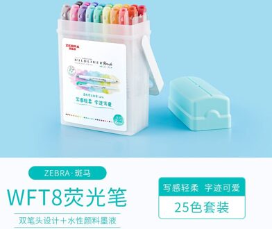 Zebra WFT8 Mildliner Markeerstift Dubbele Tip Zachte Borstel Markering Schilderen Pen Japanse Briefpapier 25 kleuren reeks