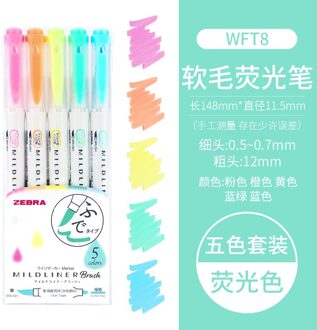 Zebra WFT8 Mildliner Markeerstift Dubbele Tip Zachte Borstel Markering Schilderen Pen Japanse Briefpapier WFT8-5C