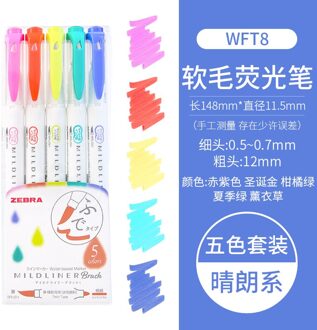 Zebra WFT8 Mildliner Markeerstift Dubbele Tip Zachte Borstel Markering Schilderen Pen Japanse Briefpapier WFT8-HC