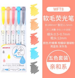 Zebra WFT8 Mildliner Markeerstift Dubbele Tip Zachte Borstel Markering Schilderen Pen Japanse Briefpapier WFT8-N5C