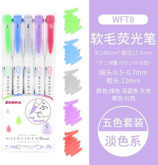Zebra WFT8 Mildliner Markeerstift Dubbele Tip Zachte Borstel Markering Schilderen Pen Japanse Briefpapier WFT8-NC