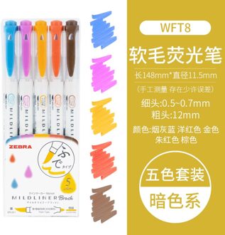 Zebra WFT8 Mildliner Markeerstift Dubbele Tip Zachte Borstel Markering Schilderen Pen Japanse Briefpapier WFT8-RC