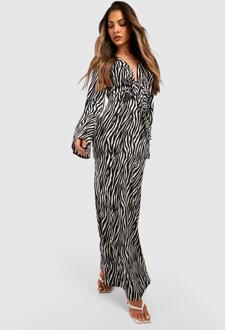 Zebraprint Cut Out Maxi Jurk Met Strik, Black - 36