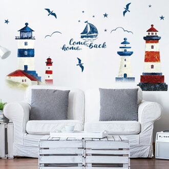 Zee Zeilboot Vuurtoren Muurstickers Achtergrond Decoratie Slaapkamer Woonkamer Tv Sofa Muurschildering Behang Art Decals