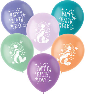 Zeemeermin Magic Happy Birthday Ballonnen (6st) Multikleur - Print