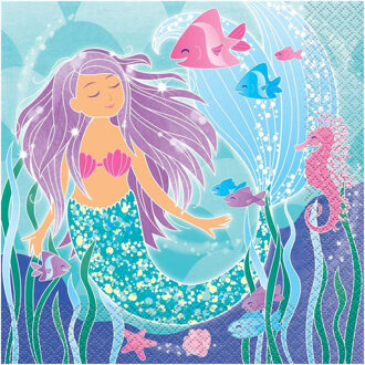 Zeemeermin/mermaid/oceaan themafeest servetten - 16x stuks - 33 x 33 cm - Kinder feestartikelen