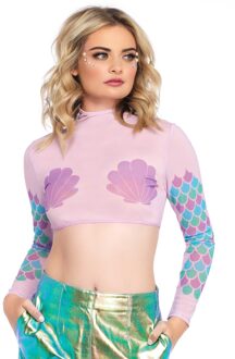 Zeemeermin Mesh Crop Top Roze, Multikleur - Print