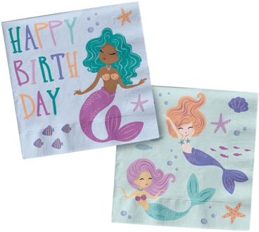 Zeemeermin Servetten Magic Happy Birthday (20st) Multikleur - Print