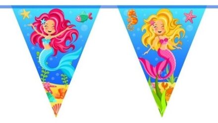Zeemeermin themafeest vlaggenlijn - feestslinger - 10 meter - kinderverjaardag - plastic Multi
