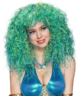 Zeemeerminnen Pruik - blauw / groen - krullen - dames - verkleedpruik