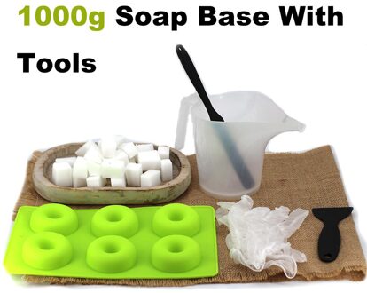 Zeep Kits Diy Set Donut Siliconen Mal Met Zeep Basis Ruwe Schraper Stirrer Voor Handgemaakte Zeep Maken Levert 1kg Base met Tools