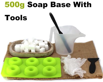 Zeep Kits Diy Set Donut Siliconen Mal Met Zeep Basis Ruwe Schraper Stirrer Voor Handgemaakte Zeep Maken Levert 500g Base met Tools