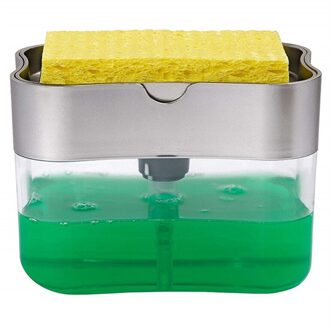 Zeep Pomp Dispenser Levert Zeep Pomp Dispenser Met Spons Houder 2-In-1 Container Huishoudelijke Producten Vloeibare Dispenser Zilver