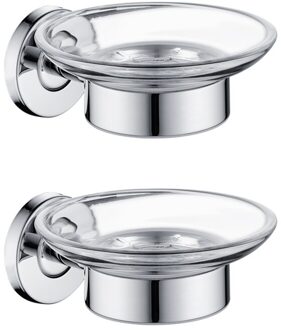 Zeepbakje Houder Met Glas Schotel Wandmontage Zeephouder Rvs Badkamer Hardware Minimalistische stijl 2stk