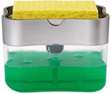 Zeepdispenser Pomp Spons Caddy Creatieve Keuken 2-In-1 Handpers Zeepdispenser Met wassen Spons HVR88 Zilver