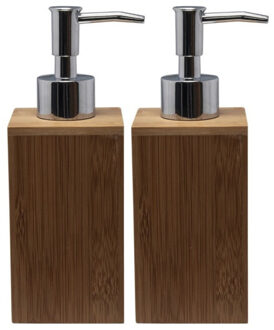 Zeeppompje - 2x - bamboe hout - bruin - 17 cm - navulbare zeepdispenser