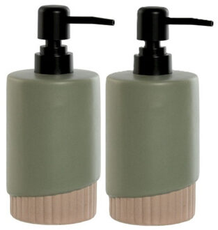 Zeeppompje/dispenser Artistic - 2x - kunststeen - donkergroen - 8 x 18 cm - 300 ml