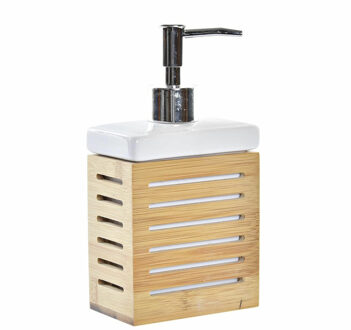 Zeeppompje/dispenser bamboe hout/wit 300 ml - 10 x 19 cm - Zeeppompjes