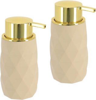 Zeeppompje/dispenser Diamond - 2x - beige - kunststof - 6 x 15 cm