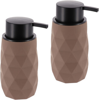 Zeeppompje/dispenser Diamond - 2x - bruin - kunststof - 6 x 15 cm