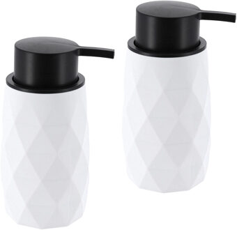 Zeeppompje/dispenser Diamond - 2x - wit - kunststof - 6 x 15 cm