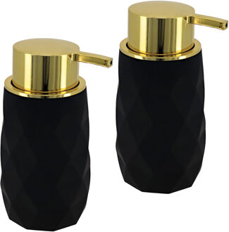 Zeeppompje/dispenser Diamond - 2x - zwart - kunststof - 6 x 15 cm