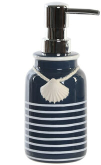 Zeeppompje/dispenser kunststeen/rvs in kleur blauw/wit 18 cm - Zeeppompjes Multikleur
