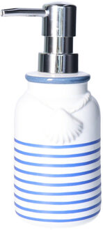 Zeeppompje/dispenser kunststeen/rvs in kleur wit/blauw 18 cm - Zeeppompjes Multikleur