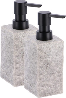 Zeeppompje/dispenser Ruby - 2x - licht grijs - kunststeen - 18 cm - 260 ml