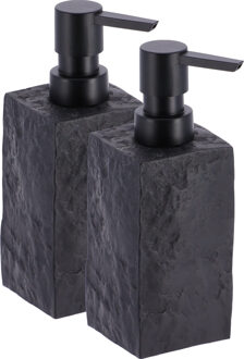 Zeeppompje/dispenser Ruby - 2x - zwart - kunststeen - 18 cm - 260 ml