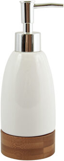 Zeeppompje/dispenser - Tallinn - keramiek/bamboe - wit/hout - 7 x 19 cm - 270 ml - Zeeppompjes
