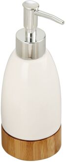 Zeeppompje/dispenser - Tallinn - keramiek/bamboe - wit/hout - 7 x 19 cm - 270 ml - Zeeppompjes