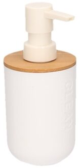 Zeeppompje/dispenser - wit - bamboe - 300 ml - keuken/badkamer/toilet