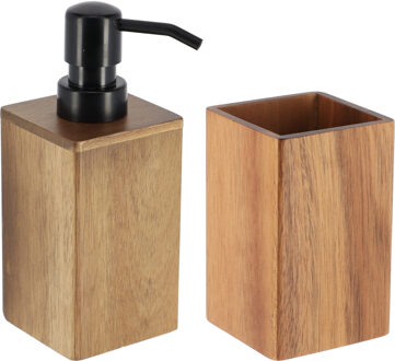 Zeeppompje en tandenborstel beker - Acacia - zwart - 8 x 11/16 cm