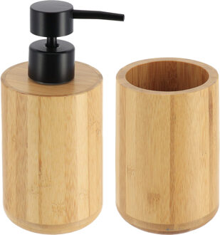 Zeeppompje en tandenborstel beker - Bamboe - zwart - 8 x 11/16 cm
