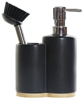 Zeeppompje met keuken organizer Soul - zwart - 2 compartimenten - dolomiet - 11 x 9 x 18 cm