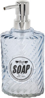 Zeeppompje/zeepdispenser blauw van glas 300 ml - Zeeppompjes