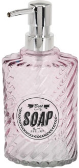 Zeeppompje/zeepdispenser roze van glas 300 ml - Zeeppompjes