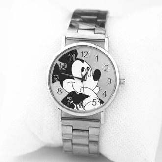 zegarki meskie New Fashion Mickey Brand Women Watch Silver Stainless steel Cartoon quartz watch student sport watch chasy