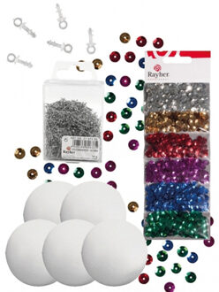 Zelf 5x pailletten kerstballen maken set - dia 10 cm - kerst versiering