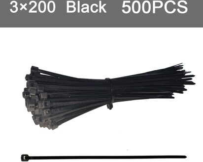 Zelfblokkerende Plastic Nylon Tie 500 Pcs Zwart 3X200 Kabelbinder Bevestiging Ring 3X60 Zip Wraps Band Set 3x200 500stk (zwart)