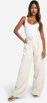 Zelfgeweven Broek Met Wijde Pijpen En Riem, Ecru - 34