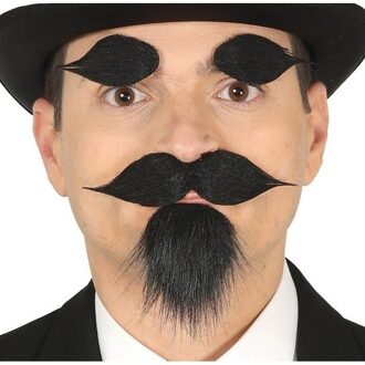 Zelfklevend baardsetje met snor en wenkbrauwen zwart