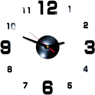 Zelfklevende 3D Wandklok Spiegel Sticker Home Woonkamer Decoratieve Diy Acryl Klok-Rood zwart