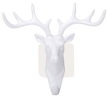 Zelfklevende Haak Muur Herten Hoofd Haak Voor Opknoping Kleding Hoed Sjaal Sleutel Herten Hoorns Hanger Rack Muur Decoratie Zak toetsen Sticky wit