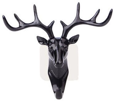 Zelfklevende Haak Muur Herten Hoofd Haak Voor Opknoping Kleding Hoed Sjaal Sleutel Herten Hoorns Hanger Rack Muur Decoratie Zak toetsen Sticky zwart
