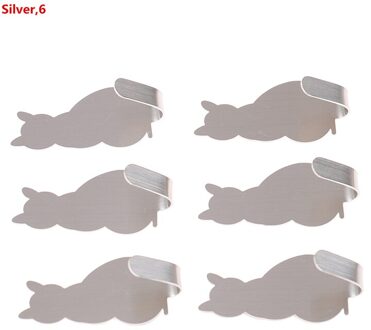 Zelfklevende Haken Kat Patroon Opslag Houder Voor Badkamer Keuken Hanger Stick Op Wall Opknoping Deur Kleren Handdoekhouders zilver 6